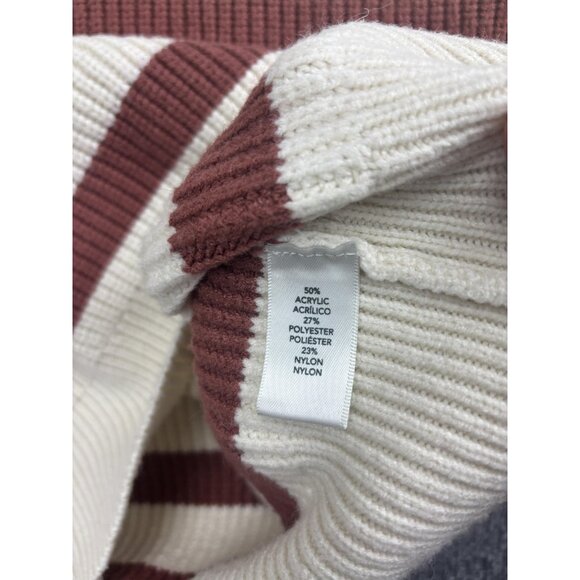 BKE Sweater Womens Small White Brown Stripe Mock Neck Half Zip Knit Pullover - Picture 6 of 7